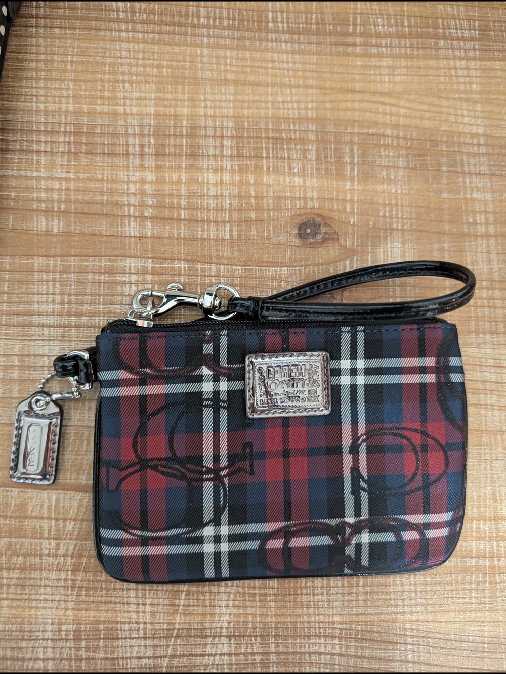 Coach Plaid Signature Wristlet - Red & Black